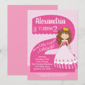 Princess 2e verjaardag Uitnodiging Brunette Girl (Voorkant / Achterkant)