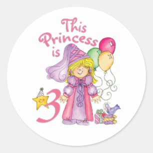 Princess 3rd Birthday Classic Round Sticker