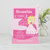 Princess 3rd Birthday Invitation Blonde Girl Kaart (Staand voorkant)
