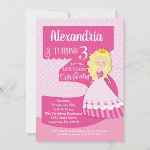 Princess 3rd Birthday Invitation Blonde Girl Kaart