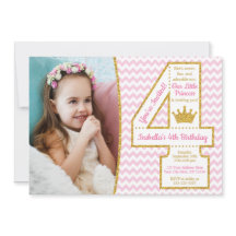 Princess 4th Birthday Invitation | Roze en goud
