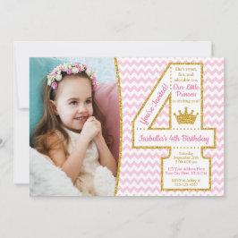 Princess 4th Birthday Invitation | Roze en goud Kaart