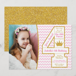 Princess 4th Birthday Invitation | Roze en goud Kaart