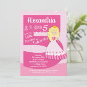 Princess 5th Birthday Invitation Blonde Girl Kaart (Staand voorkant)