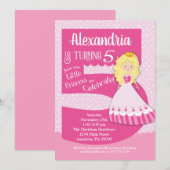 Princess 5th Birthday Invitation Blonde Girl Kaart (Voorkant / Achterkant)