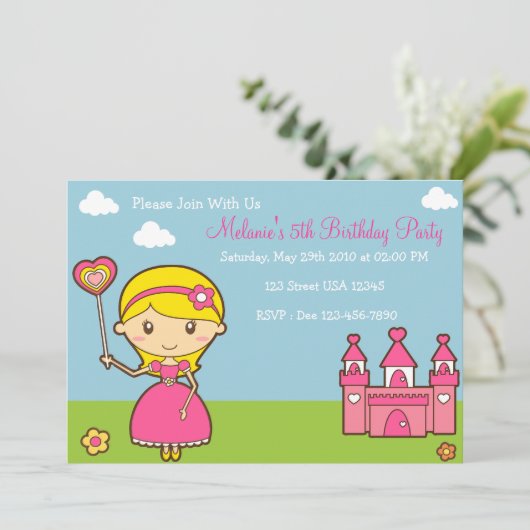 Princess 5x7 Party Invitation Kaart (Staand voorkant)