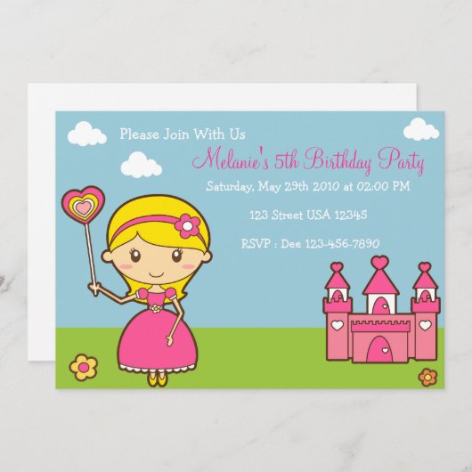 Princess 5x7 Party Invitation Kaart (Voorkant / Achterkant)