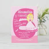 Princess 6th Birthday Invitation Blonde Girl Kaart (Staand voorkant)