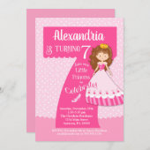 Princess 7th Birthday Invitation Brunette Girl Kaart (Voorkant / Achterkant)