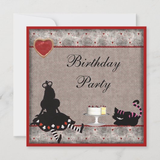 Princess Alice & Cheshire Cat Birthday Party Kaart (Voorkant)