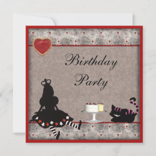 Princess Alice & Cheshire Cat Birthday Party Kaart
