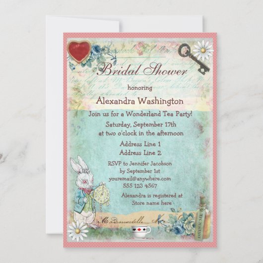 Princess Alice in het Vrijgezellenfeest Wonderland Kaart (Achterkant)