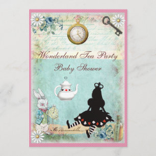 Princess Alice in Wonderland Baby shower Tea Party Kaart