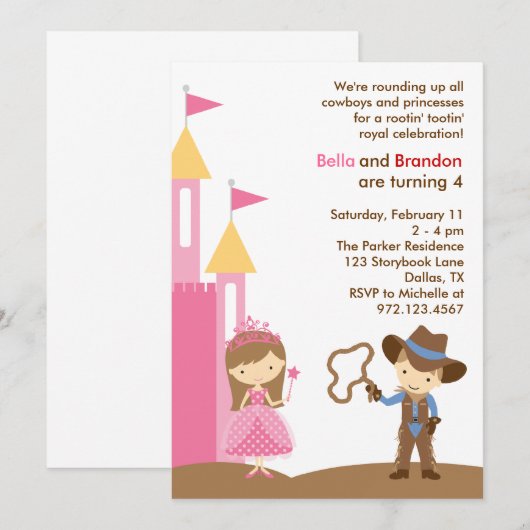 Princess and Cowboy Invitation Kaart (Voorkant / Achterkant)