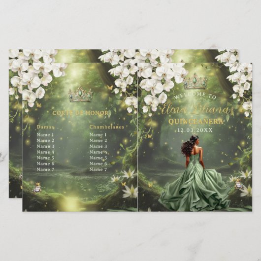 Princess and Frog Sage Green Quinceanera Program (Voorkant / Achterkant)