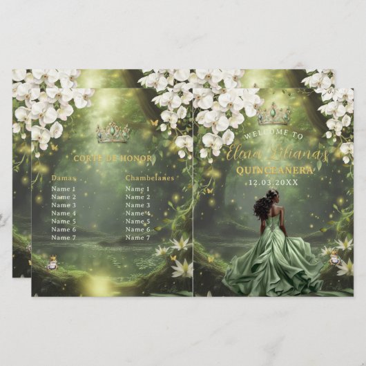 Princess and Frog Sage Green Quinceanera Program (Voorkant / Achterkant)