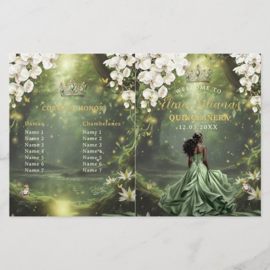 Princess and Frog Sage Green Quinceanera Program (Voorkant)