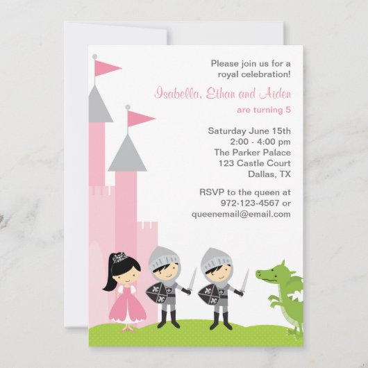 Princess and Knachten Birthday Invitations Kaart (Voorkant)