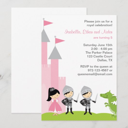 Princess and Knachten Birthday Invitations Kaart (Voorkant / Achterkant)