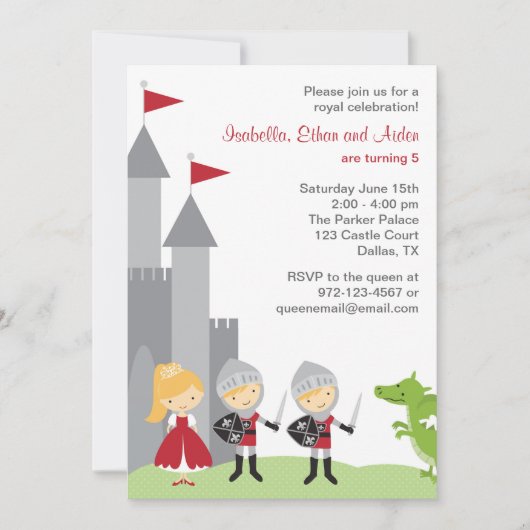 Princess and Knachten Birthday Invitations Kaart (Voorkant)