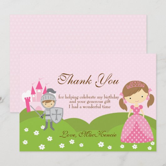 Princess and Knight Bedankkaart (Voorkant / Achterkant)