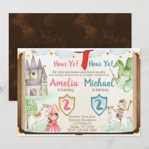 Princess and Knight Birthday Party Invitation Kaart