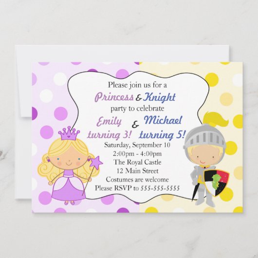 Princess and Knight Invitation Kids Birthday Party Kaart (Voorkant)