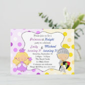 Princess and Knight Invitation Kids Birthday Party Kaart (Staand voorkant)