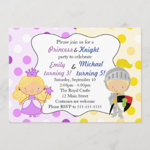 Princess and Knight Invitation Kids Birthday Party Kaart