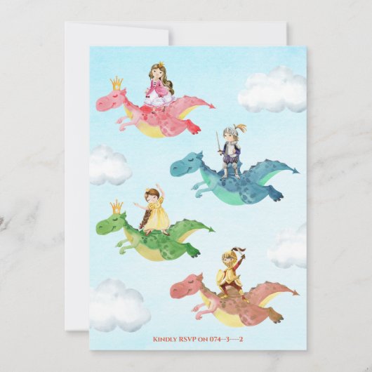 Princess and Knight Magical Dragon Kids Birthday Kaart (Achterkant)