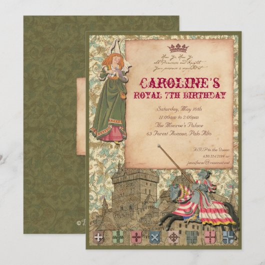 Princess and Knight Party Invitation Kaart (Voorkant / Achterkant)