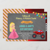 Princess and monster truck joint party Invitation Kaart (Voorkant / Achterkant)