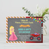 Princess and monster truck joint party Invitation Kaart (Staand voorkant)