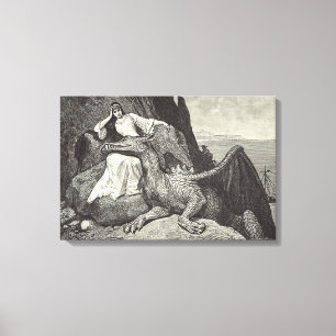 Princess and Pet Dragon Medieval Canvas Afdruk