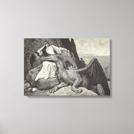 Princess and Pet Dragon Medieval Canvas Afdruk (Voorkant)