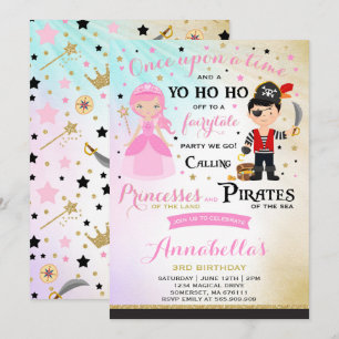 Princess and Pirate Birthday Invitation Kaart