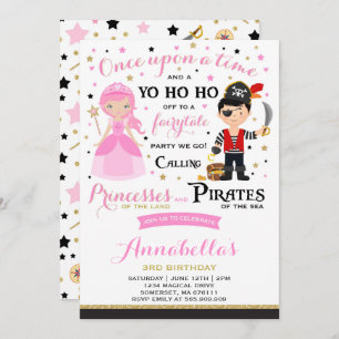 Princess and Pirate Birthday Invitation Kaart
