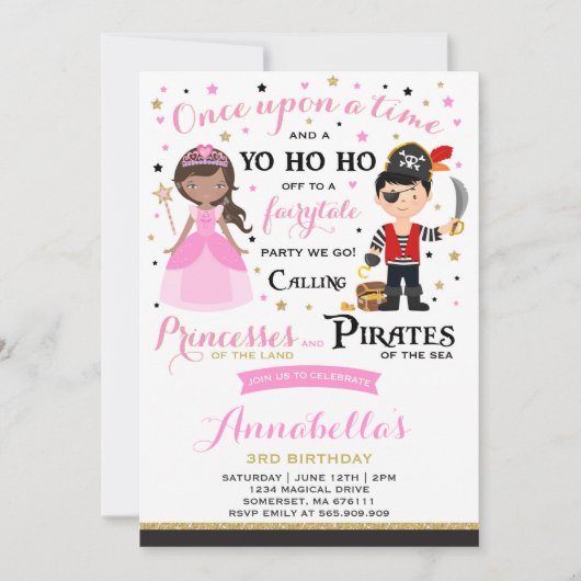 Princess and Pirate Birthday Invitation Kaart (Voorkant)