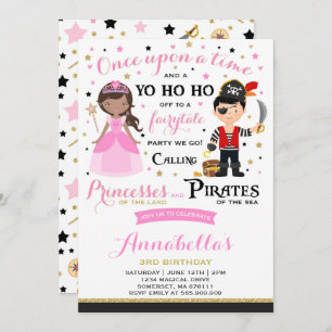 Princess and Pirate Birthday Invitation Kaart