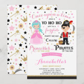 Princess and Pirate Birthday Invitation Kaart (Voorkant / Achterkant)