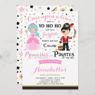 Princess and Pirate Birthday Invitation Kaart