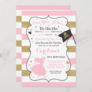 Princess and Pirate Birthday Invitation Kaart