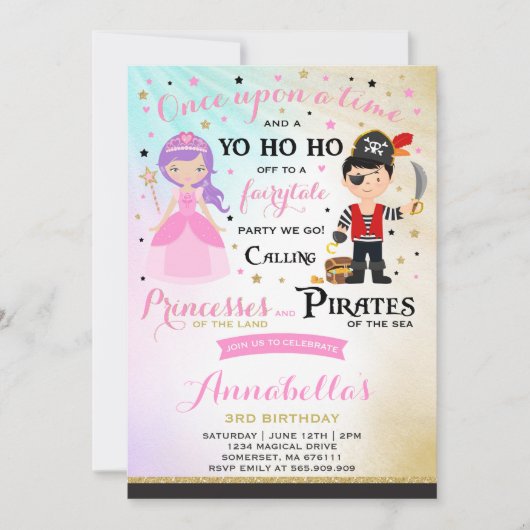 Princess and Pirate Birthday Invitation Kaart (Voorkant)