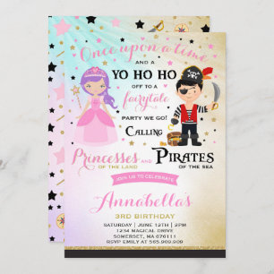 Princess and Pirate Birthday Invitation Kaart