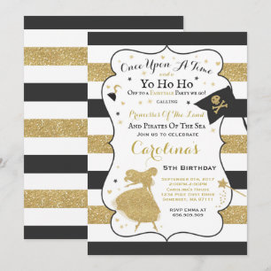 Princess and Pirate Birthday Invitation Kaart
