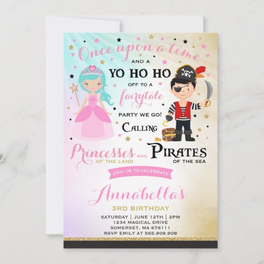 Princess and Pirate Birthday Invitation Kaart (Voorkant)