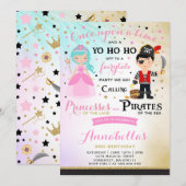 Princess and Pirate Birthday Invitation Kaart (Voorkant / Achterkant)