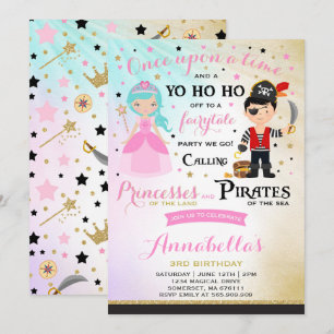 Princess and Pirate Birthday Invitation Kaart