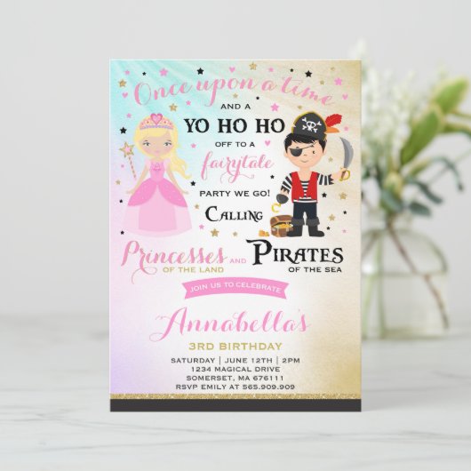 Princess and Pirate Birthday Invitation Kaart (Staand voorkant)