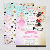 Princess and Pirate Birthday Invitation Kaart (Voorkant / Achterkant)
